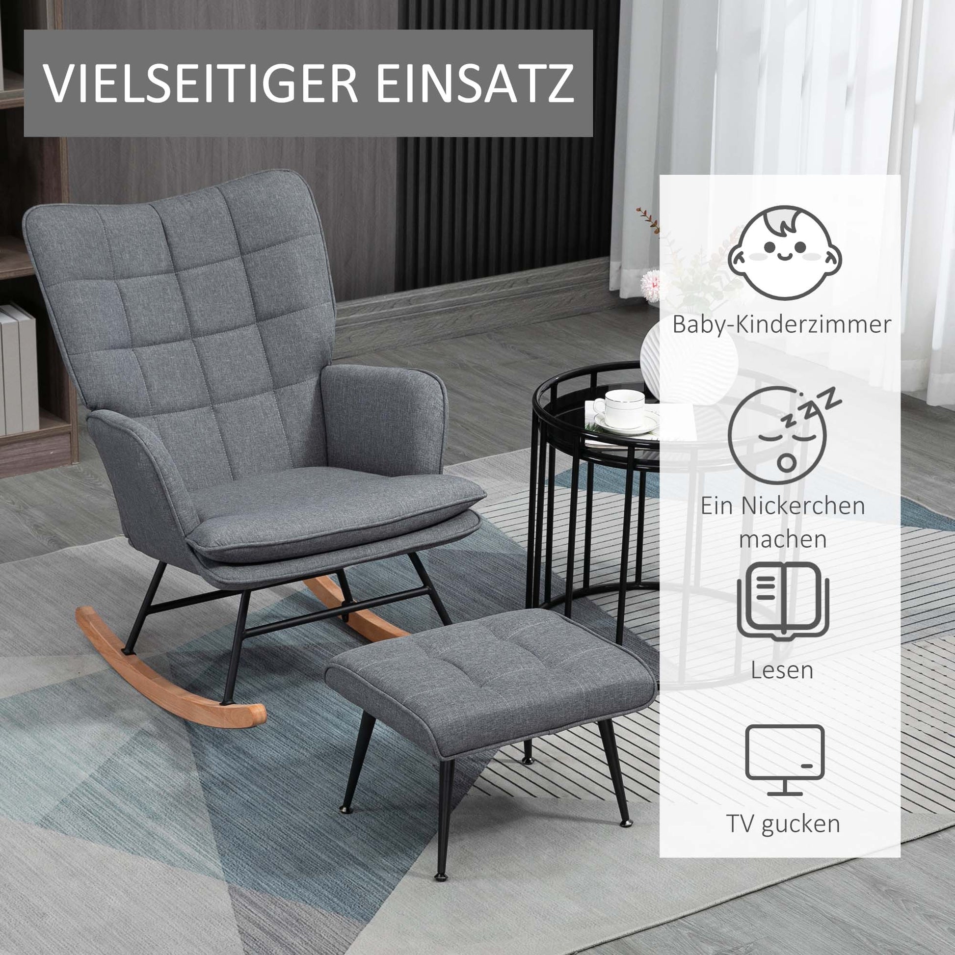 Rocking Chair Rocking Chair with Ottoman, Armchair, Nursing Chair with Linen Look, Rocking Chair up to 130 kg Capacity for Bedroom, Living Room, Gray