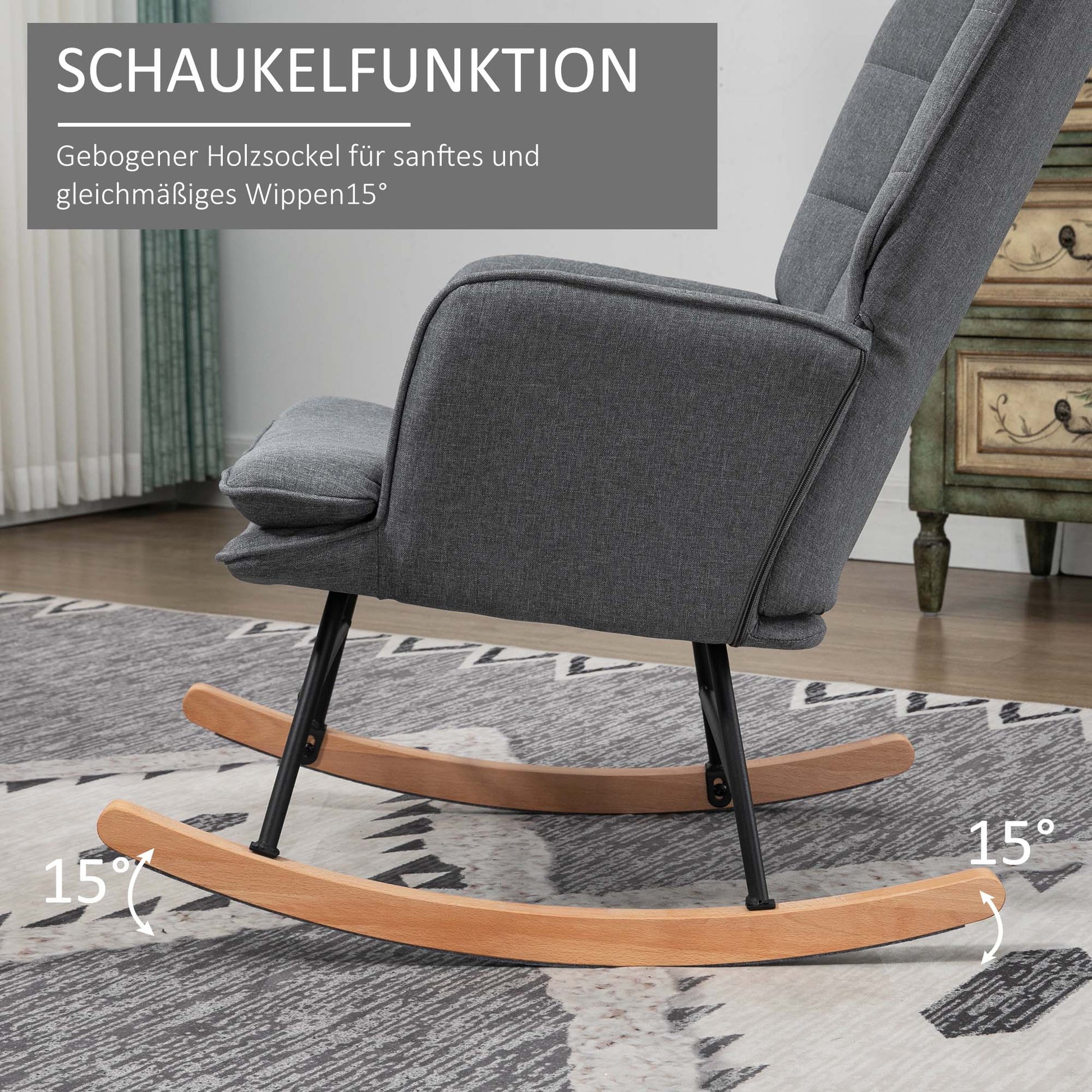Rocking Chair Rocking Chair with Ottoman, Armchair, Nursing Chair with Linen Look, Rocking Chair up to 130 kg Capacity for Bedroom, Living Room, Gray
