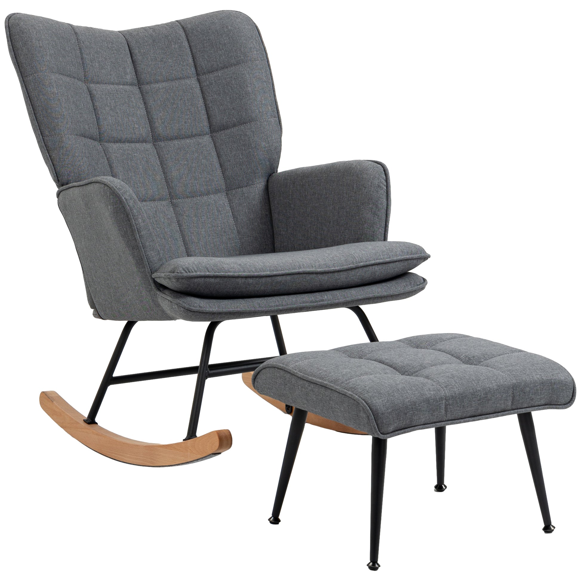 Rocking Chair Rocking Chair with Ottoman, Armchair, Nursing Chair with Linen Look, Rocking Chair up to 130 kg Capacity for Bedroom, Living Room, Gray