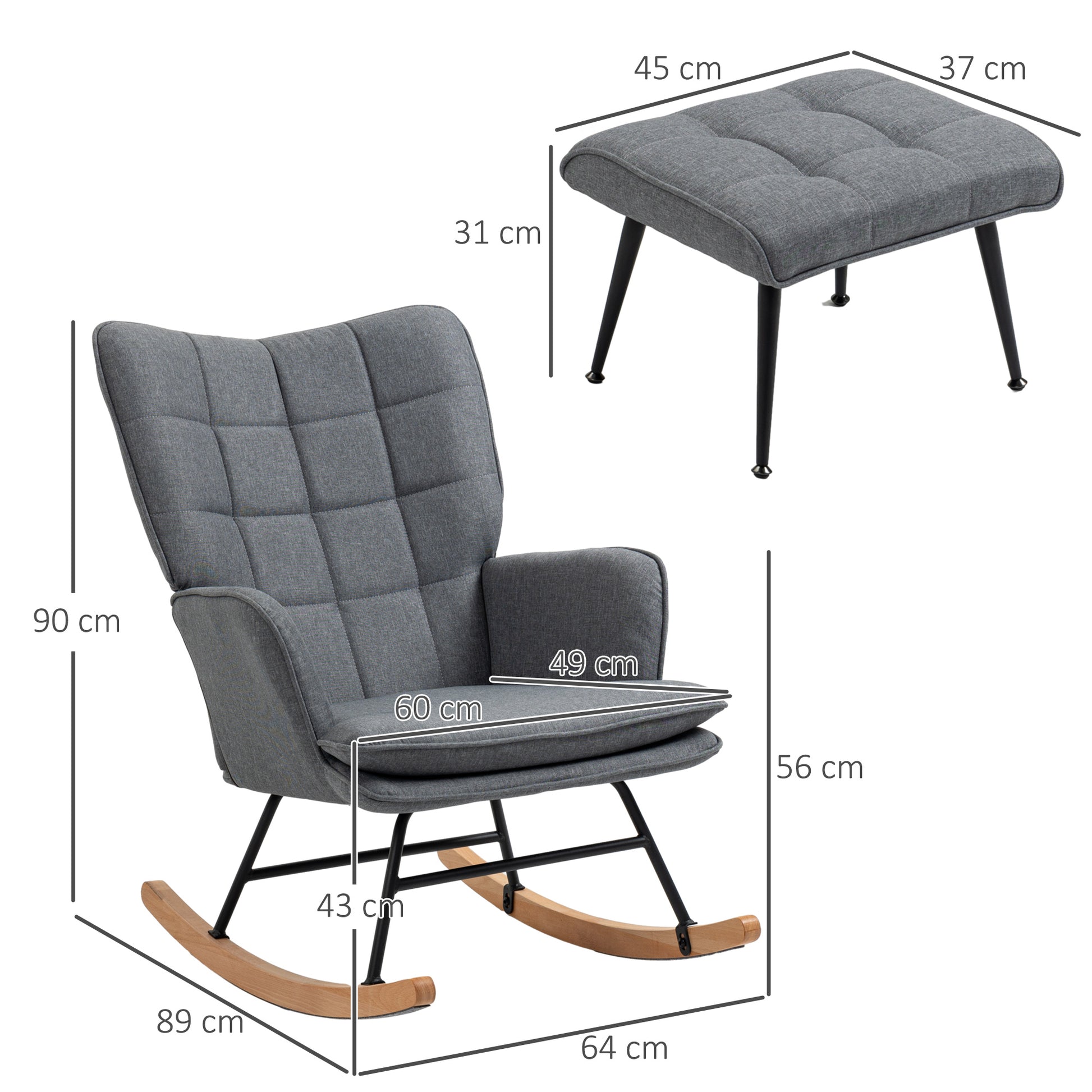 Rocking Chair Rocking Chair with Ottoman, Armchair, Nursing Chair with Linen Look, Rocking Chair up to 130 kg Capacity for Bedroom, Living Room, Gray