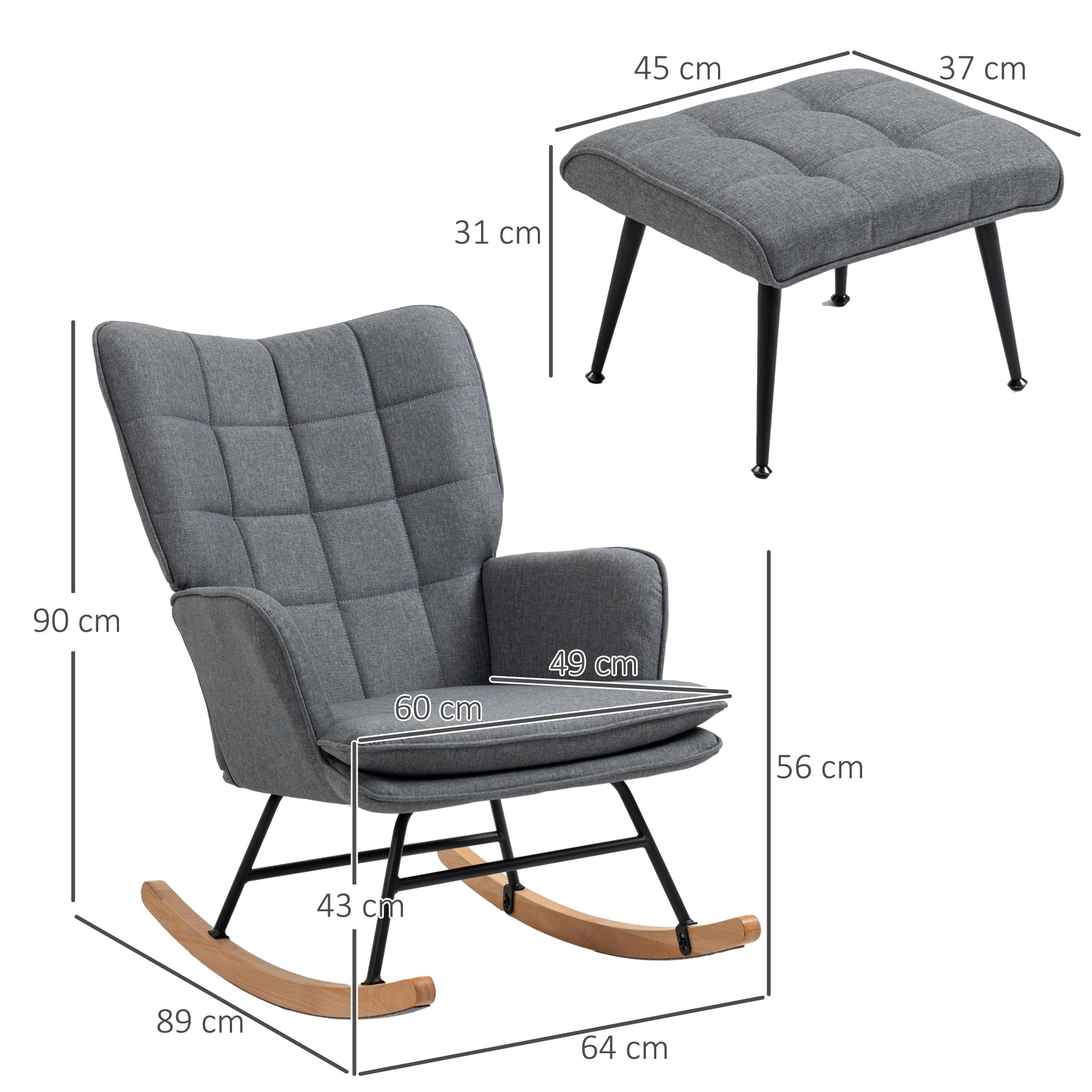 Rocking Chair Rocking Chair with Ottoman, Armchair, Nursing Chair with Linen Look, Rocking Chair up to 130 kg Capacity for Bedroom, Living Room, Gray