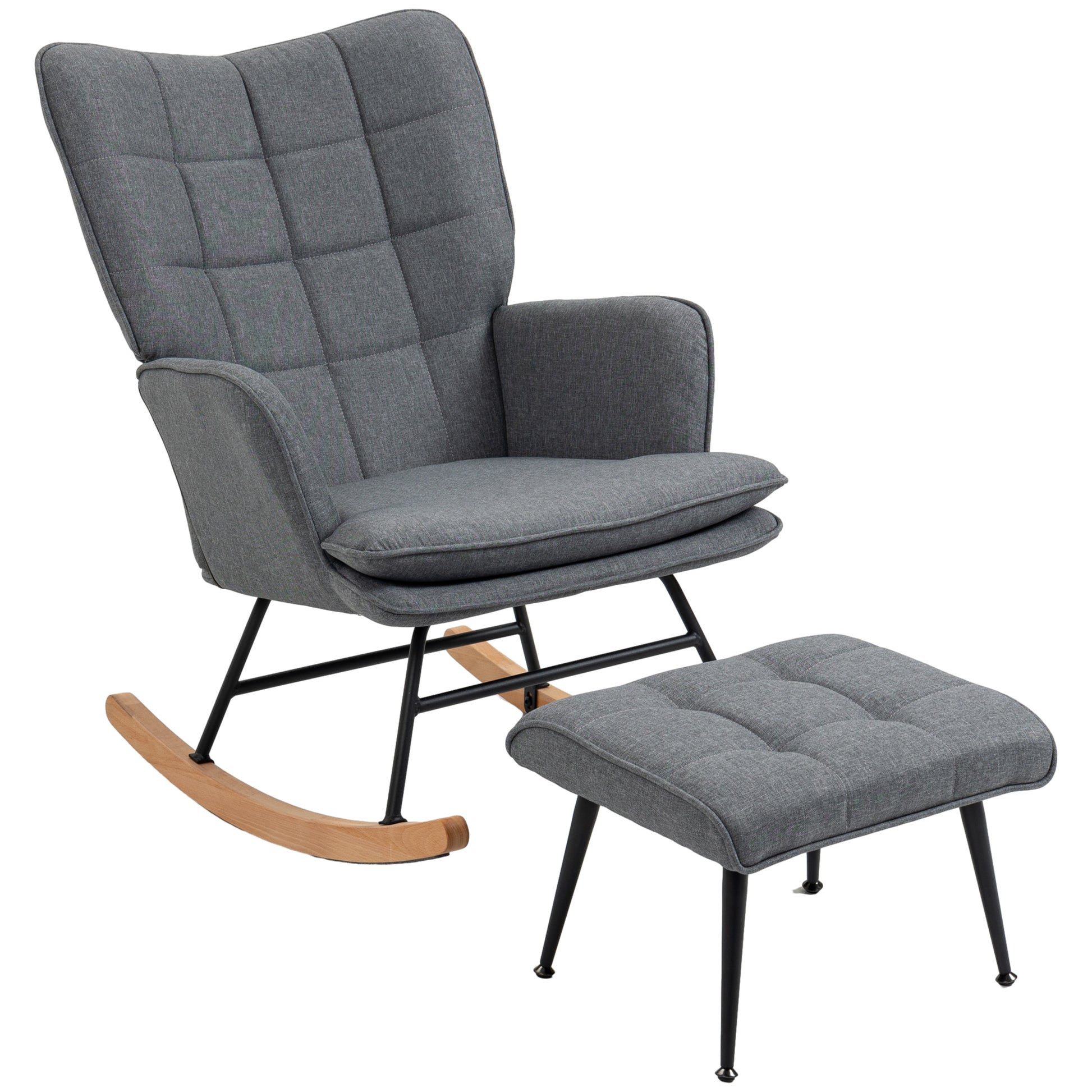 Rocking Chair Rocking Chair with Ottoman, Armchair, Nursing Chair with Linen Look, Rocking Chair up to 130 kg Capacity for Bedroom, Living Room, Gray