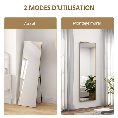 Large rectangular full-length mirror, 50 x 160 cm - floor standing, wall-mounted, or leaned against the wall - for bedroom, living room, and dressing room, gold
