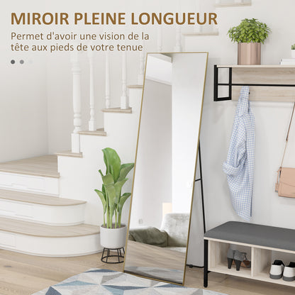 Large rectangular full-length mirror, 50 x 160 cm - floor standing, wall-mounted, or leaned against the wall - for bedroom, living room, and dressing room, gold