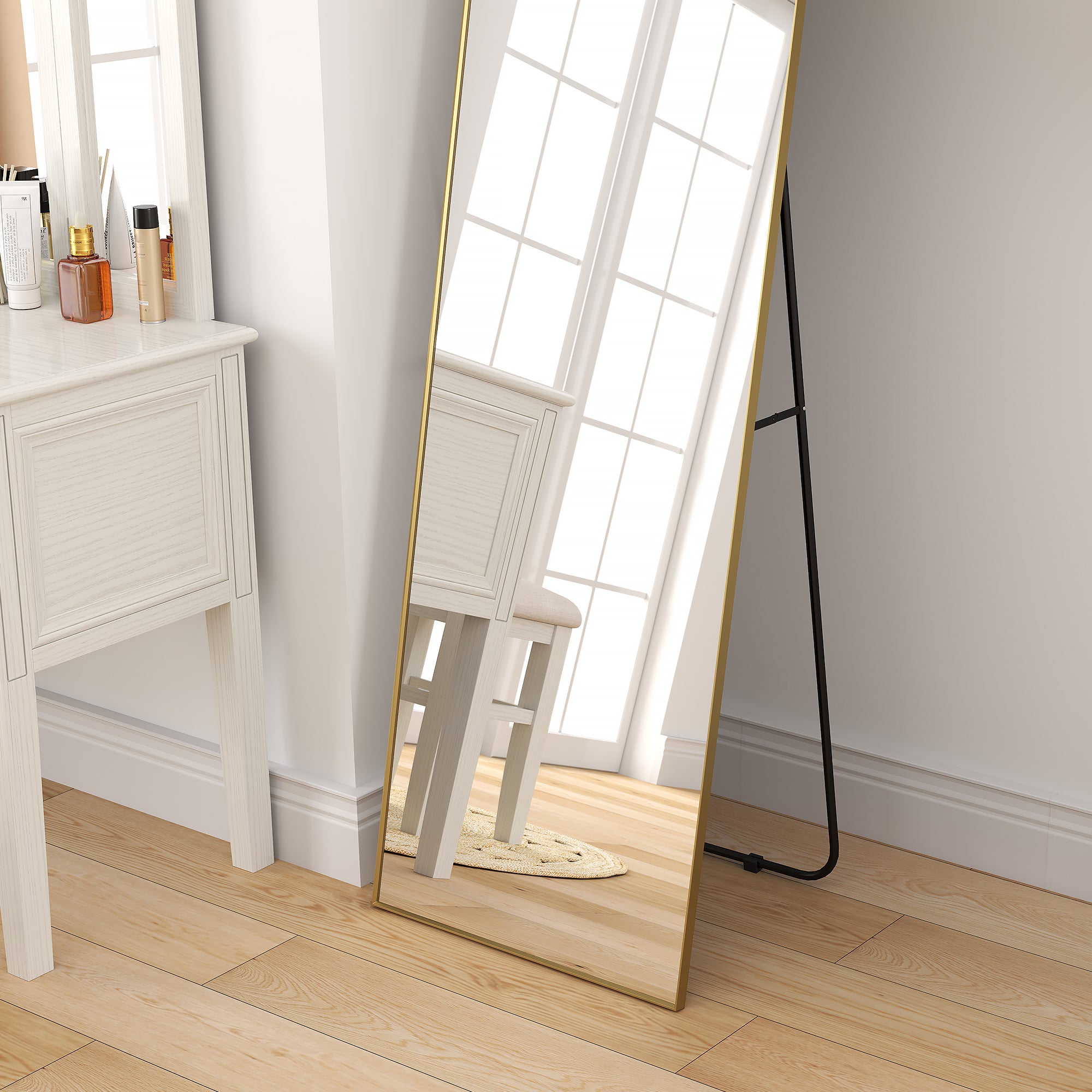 Large rectangular full-length mirror, 50 x 160 cm - floor standing, wall-mounted, or leaned against the wall - for bedroom, living room, and dressing room, gold