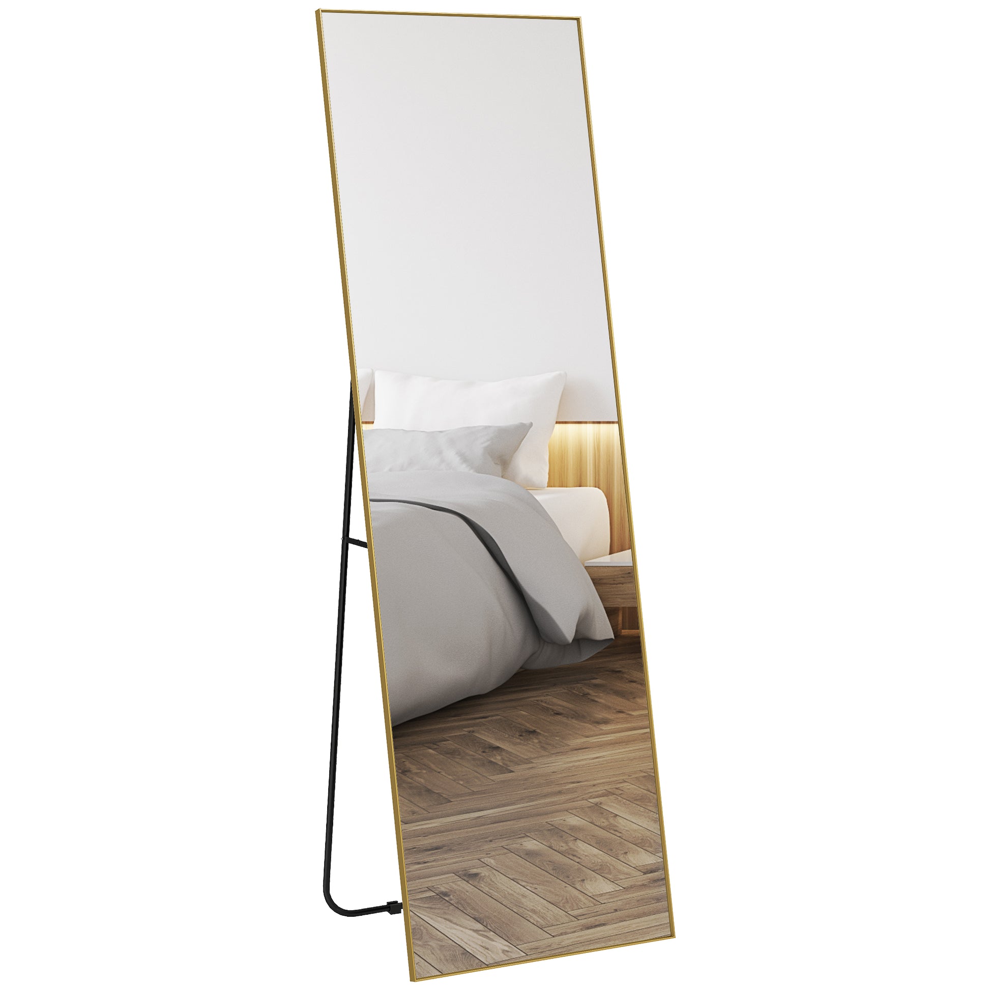 Large rectangular full-length mirror, 50 x 160 cm - floor standing, wall-mounted, or leaned against the wall - for bedroom, living room, and dressing room, gold