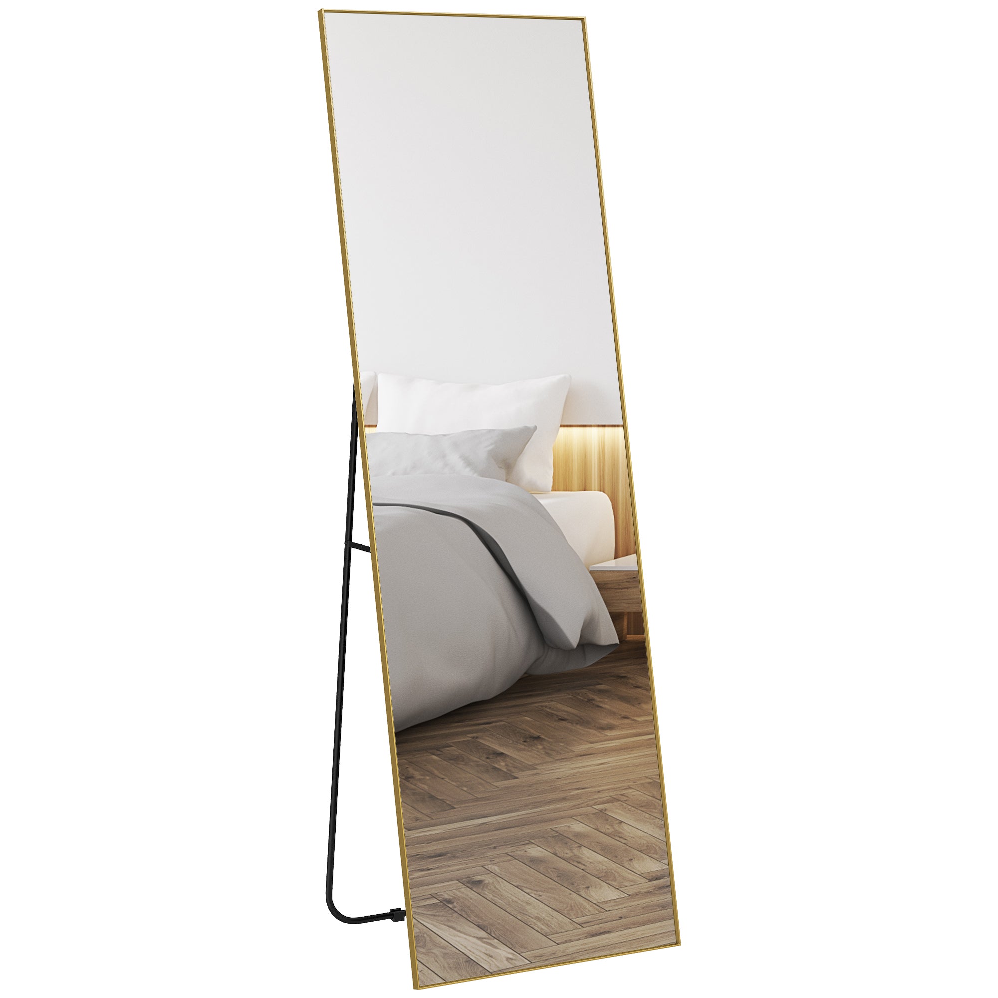 Large rectangular full-length mirror, 50 x 160 cm - floor standing, wall-mounted, or leaned against the wall - for bedroom, living room, and dressing room, gold