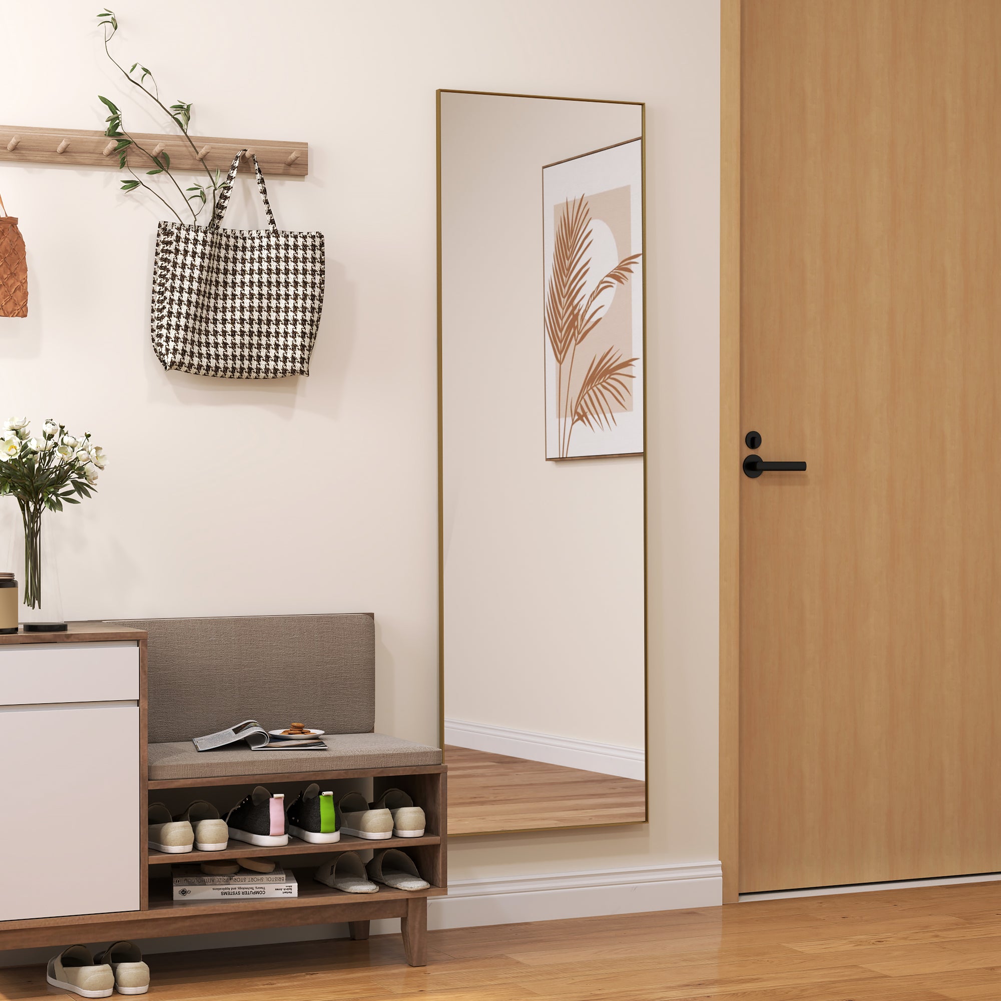 Large rectangular full-length mirror, 50 x 160 cm - floor standing, wall-mounted, or leaned against the wall - for bedroom, living room, and dressing room, gold