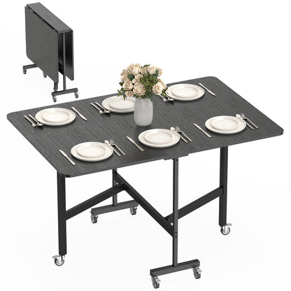 Folding Dining Table for 4–6 with Wheels & Drop Leaves, Black, 47.2×31.5×28.7 in