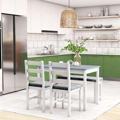 dining group, dining table with 2 padded chairs, bench, 4-piece dining table set, dining group with linen look for kitchen, living room, pine wood, gray, white