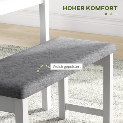 dining group, dining table with 2 padded chairs, bench, 4-piece dining table set, dining group with linen look for kitchen, living room, pine wood, gray, white