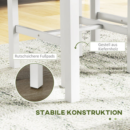 dining group, dining table with 2 padded chairs, bench, 4-piece dining table set, dining group with linen look for kitchen, living room, pine wood, gray, white