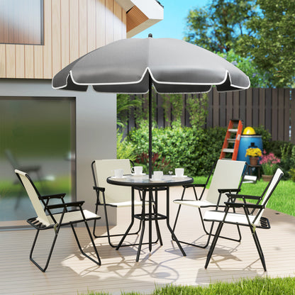 6-Piece Garden Table and Chairs Set Outdoor Furniture with 4 Folding Chairs Glass Table and Umbrella for Patio Cream