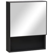 Bathroom Mirror Cabinet, Bathroom Cabinet with Mirror Door, Bathroom Cabinet with 2 Interior Shelves and 1 Open Shelf, Wall-Mounted Cabinet, Black, 46 x 13.5 x 58 cm