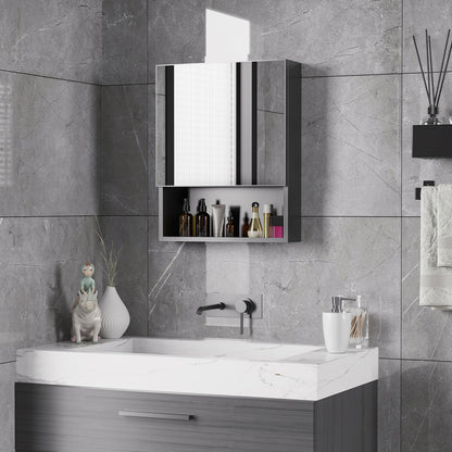 Bathroom Mirror Cabinet, Bathroom Cabinet with Mirror Door, Bathroom Cabinet with 2 Interior Shelves and 1 Open Shelf, Wall-Mounted Cabinet, Black, 46 x 13.5 x 58 cm
