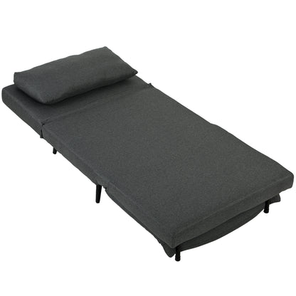 3-in-1 Sleeper Chair with Bed Function, Foldable Recliner with Adjustable Backrest, Lumbar Pillow, Linen-Look Sofa Bed for Living Room or Bedroom, Dark Gray