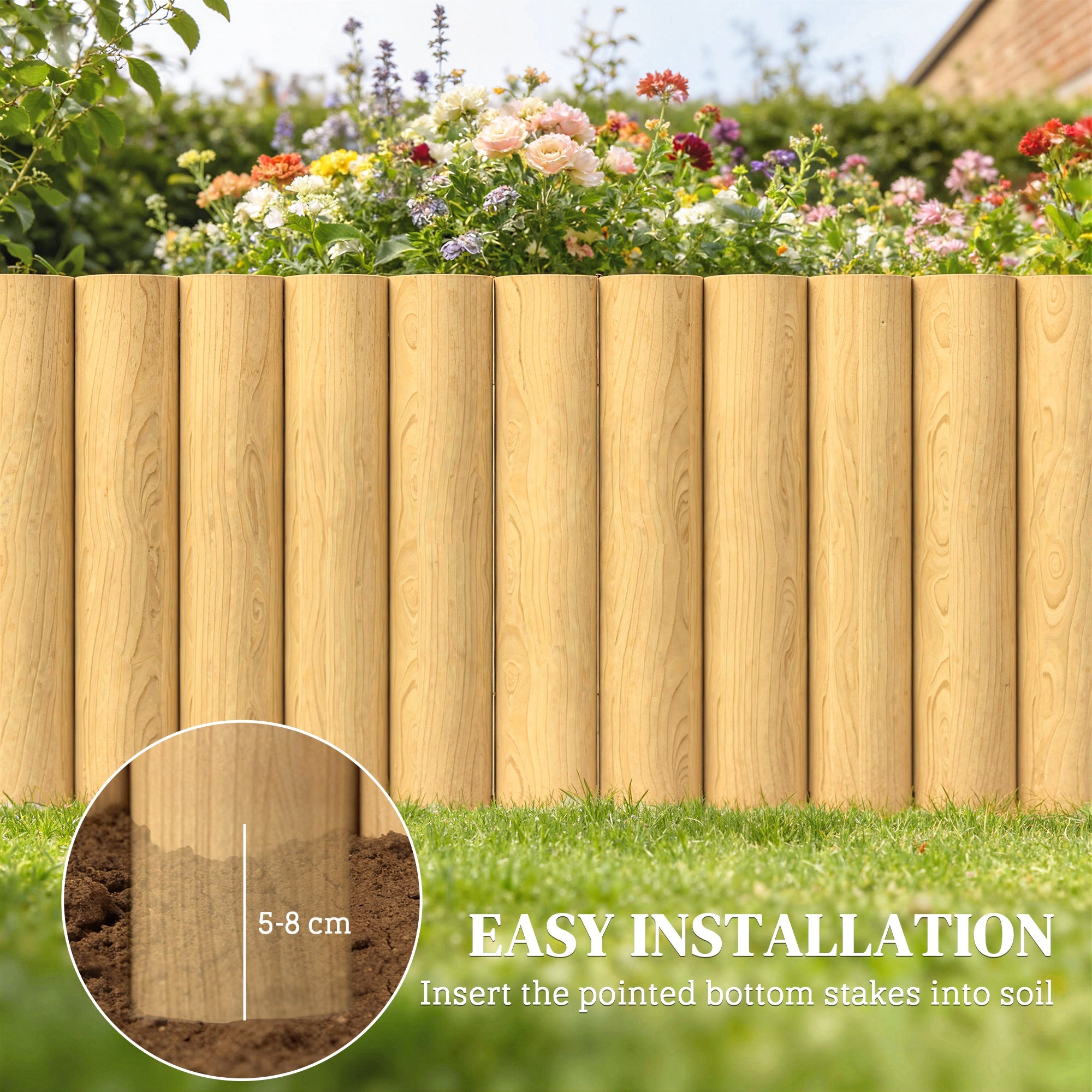 Wooden Garden Fence 69.3 x 11.8 in — Fence Panels, Pet Barrier, Landscape Border for Flowerbeds, Natural Wood