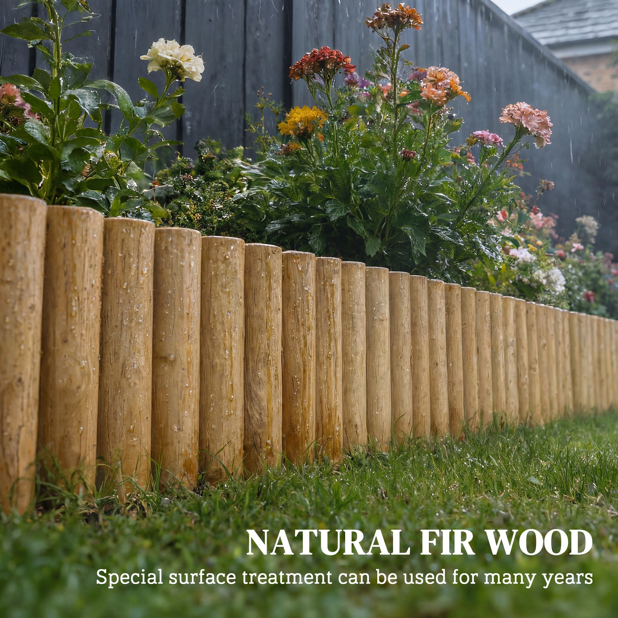 Wooden Garden Fence 69.3 x 11.8 in — Fence Panels, Pet Barrier, Landscape Border for Flowerbeds, Natural Wood