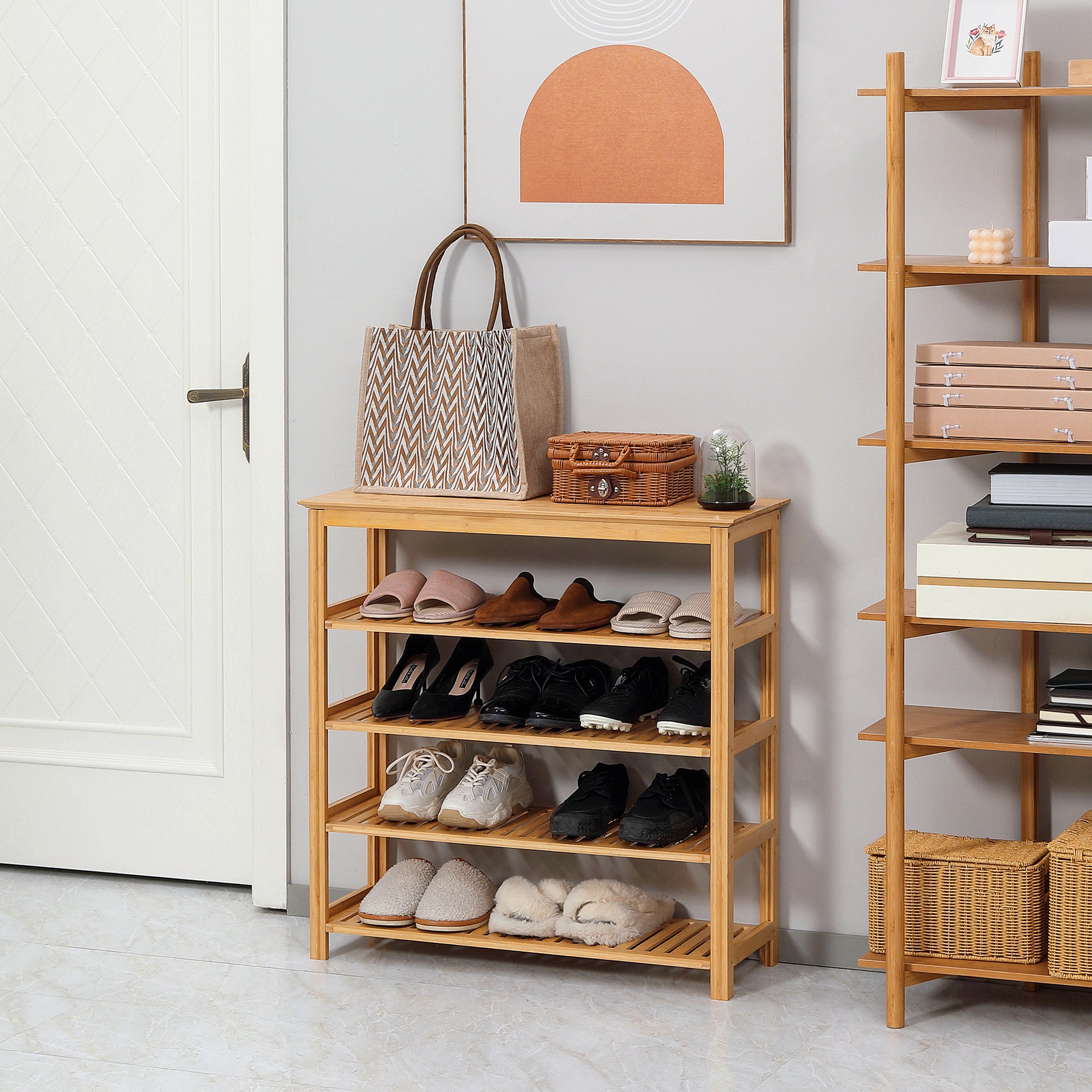 Shoe Rack, Shoe Stand with 5 Levels, Shoe Organizer for max. 20 Pairs of Shoes, Shoe Shelf for Entryway, Hallway, Bamboo, 80 x 29 x 82 cm, Natural