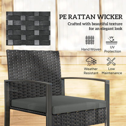 3-Piece Rattan Bistro Set — 2 Patio Chairs & Coffee Table with Removable Cushions, Dark Gray