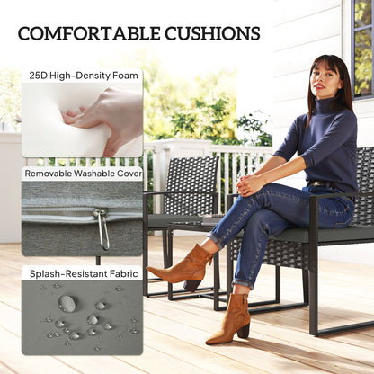 3-Piece Rattan Bistro Set — 2 Patio Chairs & Coffee Table with Removable Cushions, Dark Gray