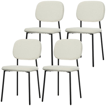 Dining Chairs Set of 4, Kitchen Chair with Backrest, Upholstered Chair with Velvet Look and Steel Legs, Modern Living Room Chair for Dining Room, Kitchen, Living Room, White