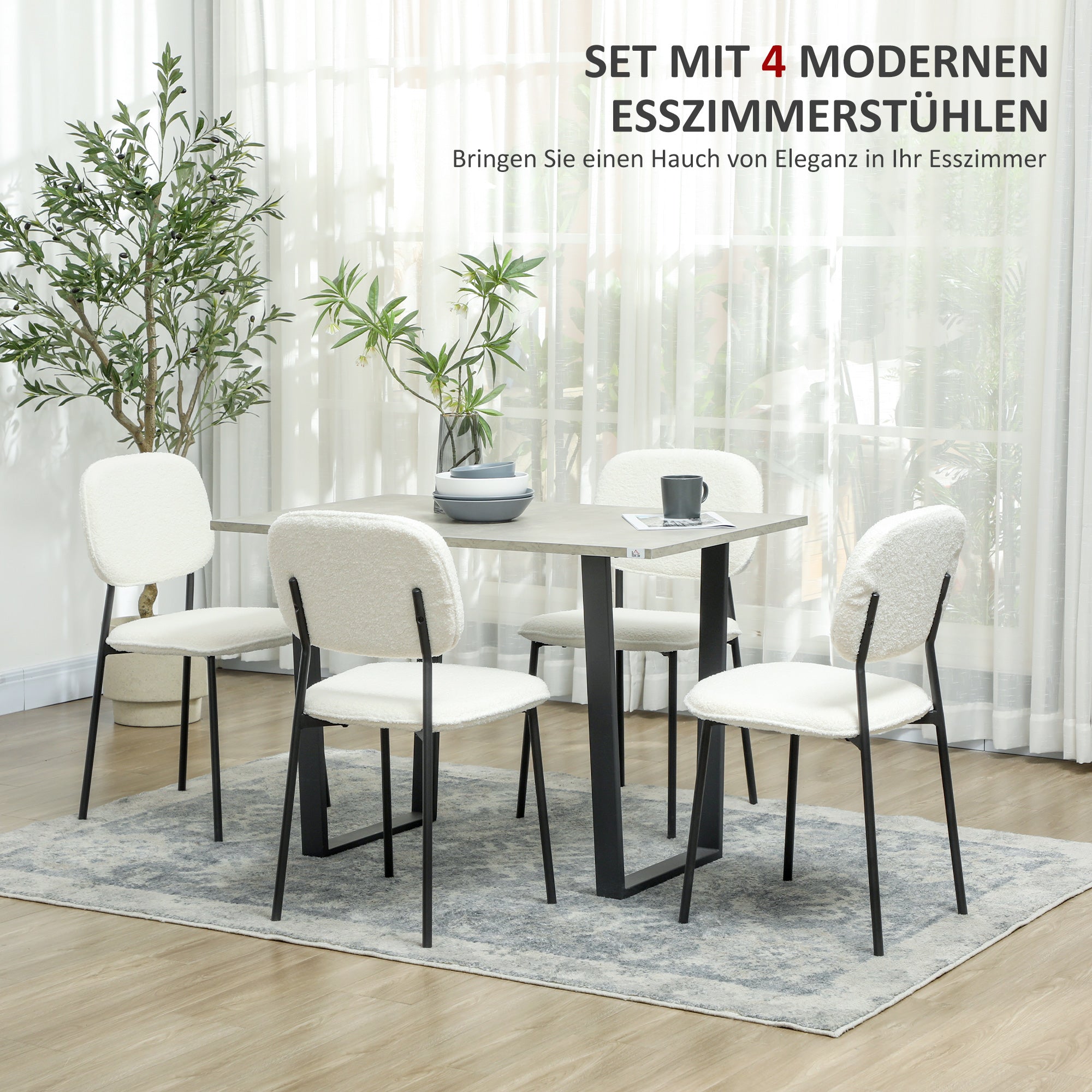 Dining Chairs Set of 4, Kitchen Chair with Backrest, Upholstered Chair with Velvet Look and Steel Legs, Modern Living Room Chair for Dining Room, Kitchen, Living Room, White