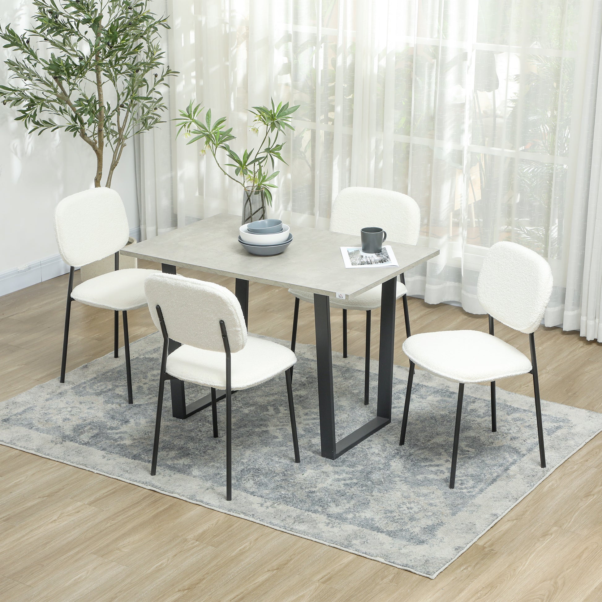 Dining Chairs Set of 4, Kitchen Chair with Backrest, Upholstered Chair with Velvet Look and Steel Legs, Modern Living Room Chair for Dining Room, Kitchen, Living Room, White