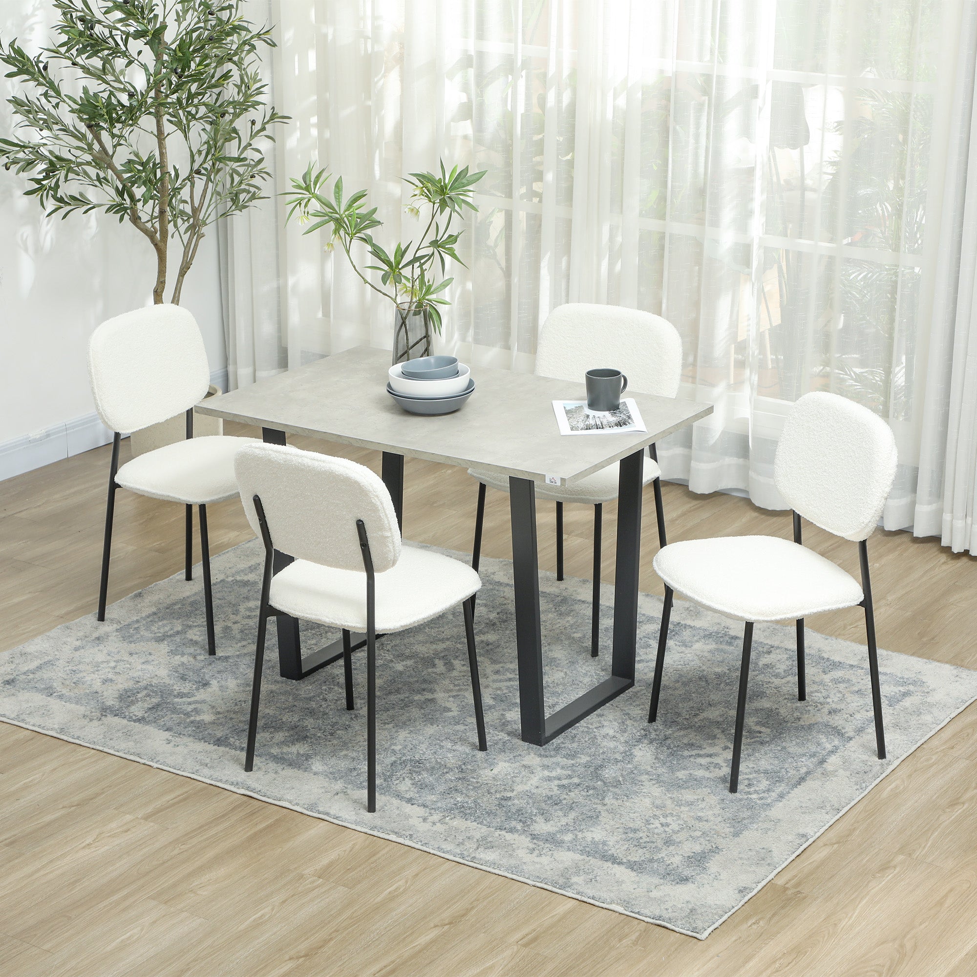 Dining Chairs Set of 4, Kitchen Chair with Backrest, Upholstered Chair with Velvet Look and Steel Legs, Modern Living Room Chair for Dining Room, Kitchen, Living Room, White