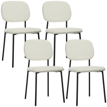 Dining Chairs Set of 4, Kitchen Chair with Backrest, Upholstered Chair with Velvet Look and Steel Legs, Modern Living Room Chair for Dining Room, Kitchen, Living Room, White