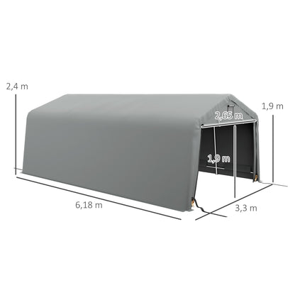 Garage Carport Tent 6.2L x 3.3W x 2.4H m Sturdy Galvanized Steel High-Density PE 150 g/m² Waterproof Anti-UV, Light Gray 1 Door and 2 Vents