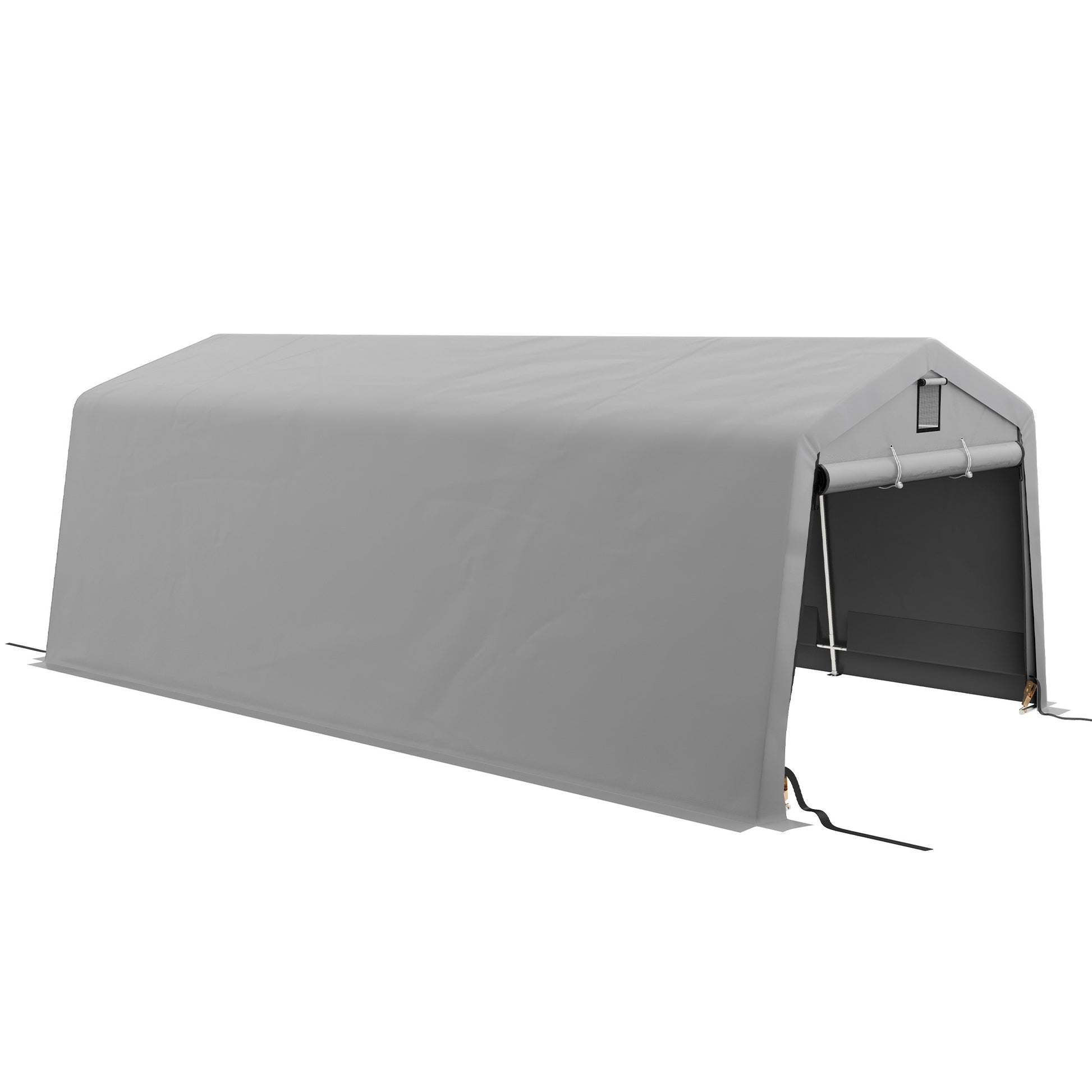 Garage Carport Tent 6.2L x 3.3W x 2.4H m Sturdy Galvanized Steel High-Density PE 150 g/m² Waterproof Anti-UV, Light Gray 1 Door and 2 Vents