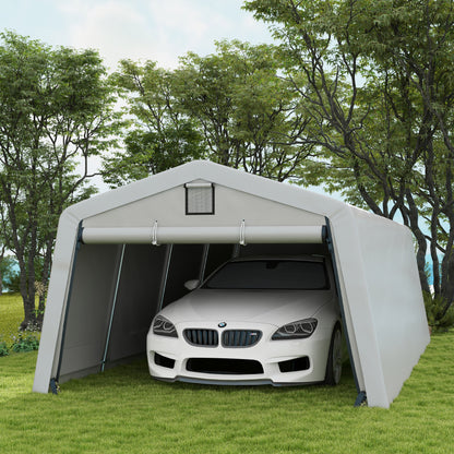 Garage Carport Tent 6.2L x 3.3W x 2.4H m Sturdy Galvanized Steel High-Density PE 150 g/m² Waterproof Anti-UV, Light Gray 1 Door and 2 Vents
