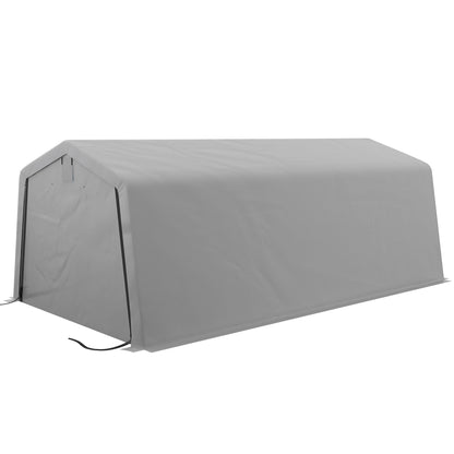 Garage Carport Tent 6.2L x 3.3W x 2.4H m Sturdy Galvanized Steel High-Density PE 150 g/m² Waterproof Anti-UV, Light Gray 1 Door and 2 Vents