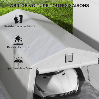 Garage Carport Tent 6.2L x 3.3W x 2.4H m Sturdy Galvanized Steel High-Density PE 150 g/m² Waterproof Anti-UV, Light Gray 1 Door and 2 Vents