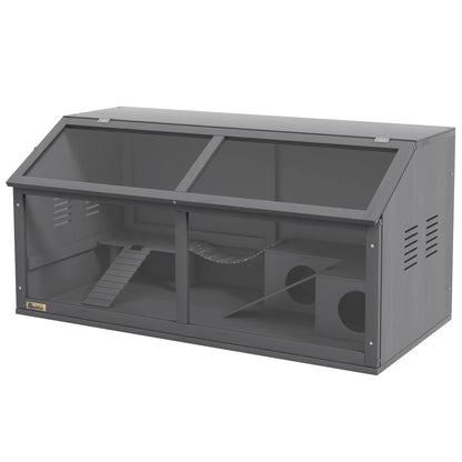 Wooden Hamster Cage Small Animal Cage with Foldable Lid Hanging Bridge Ladders, Cage Wood Cage for Hamster Dwarf Hamster 100x80x60cm Blue