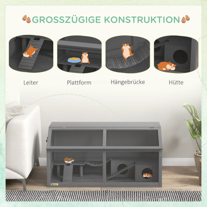 Wooden Hamster Cage Small Animal Cage with Foldable Lid Hanging Bridge Ladders, Cage Wood Cage for Hamster Dwarf Hamster 100x80x60cm Blue