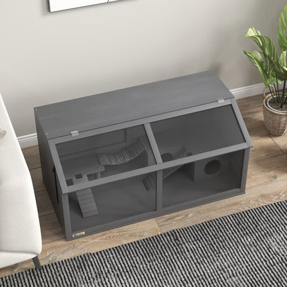 Wooden Hamster Cage Small Animal Cage with Foldable Lid Hanging Bridge Ladders, Cage Wood Cage for Hamster Dwarf Hamster 100x80x60cm Blue