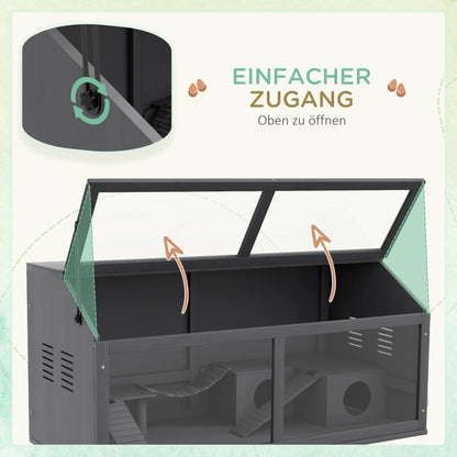 Wooden Hamster Cage Small Animal Cage with Foldable Lid Hanging Bridge Ladders, Cage Wood Cage for Hamster Dwarf Hamster 100x80x60cm Blue