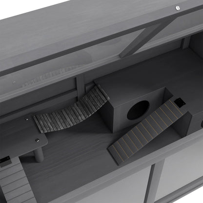 Wooden Hamster Cage Small Animal Cage with Foldable Lid Hanging Bridge Ladders, Cage Wood Cage for Hamster Dwarf Hamster 100x80x60cm Blue