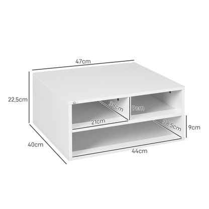 White Desk Organizer with 3 Compartments Printer Stand 47 x 40 x 22.5 cm