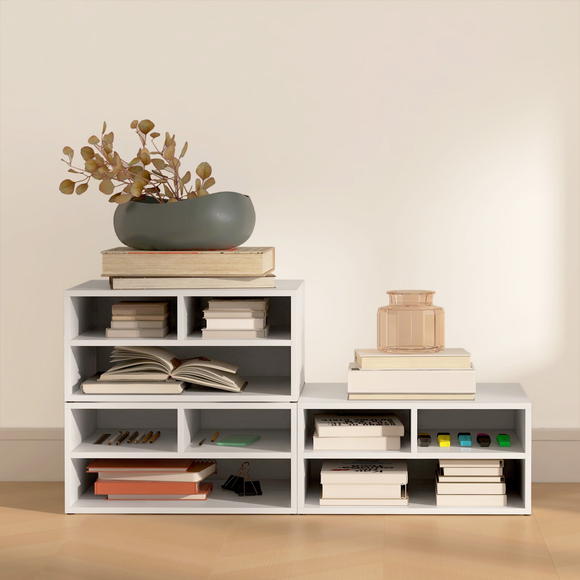 White Desk Organizer with 3 Compartments Printer Stand 47 x 40 x 22.5 cm