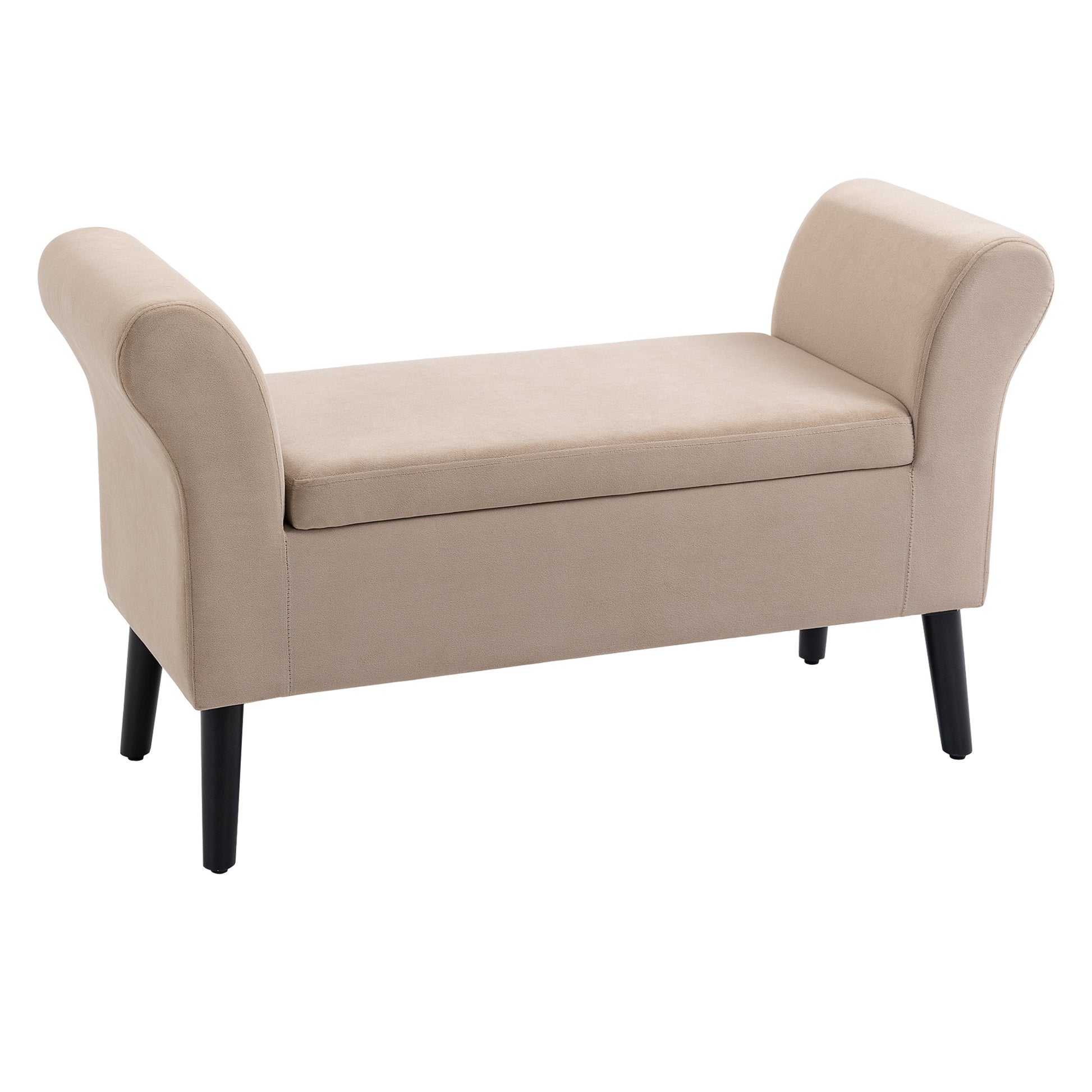 Upholstered Bench with Storage Bed Bench with Armrest for Hallway Bedroom Velvet Polyester 111.5 x 41 x 65 cm Beige