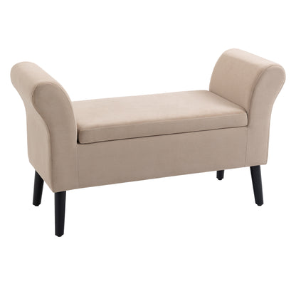 Upholstered Bench with Storage Bed Bench with Armrest for Hallway Bedroom Velvet Polyester 111.5 x 41 x 65 cm Beige