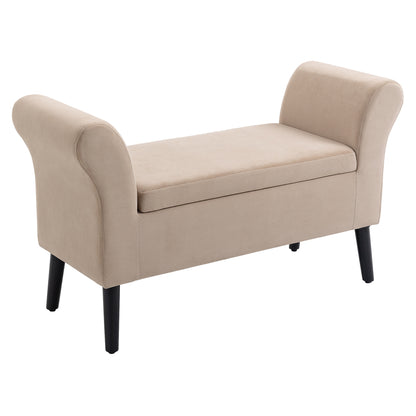 Upholstered Bench with Storage Bed Bench with Armrest for Hallway Bedroom Velvet Polyester 111.5 x 41 x 65 cm Beige