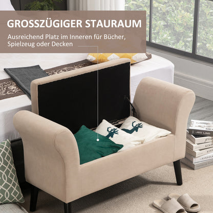 Upholstered Bench with Storage Bed Bench with Armrest for Hallway Bedroom Velvet Polyester 111.5 x 41 x 65 cm Beige