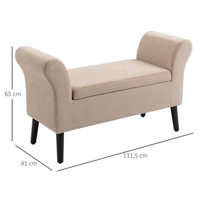 Upholstered Bench with Storage Bed Bench with Armrest for Hallway Bedroom Velvet Polyester 111.5 x 41 x 65 cm Beige
