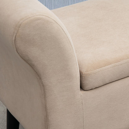 Upholstered Bench with Storage Bed Bench with Armrest for Hallway Bedroom Velvet Polyester 111.5 x 41 x 65 cm Beige