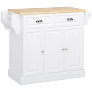 Kitchen Island Cart with Wheels Multi-Purpose Cart with 2 Drawers 3 Doors Towel Rack and Spice Rack for Dining Room 110x45x91 cm White