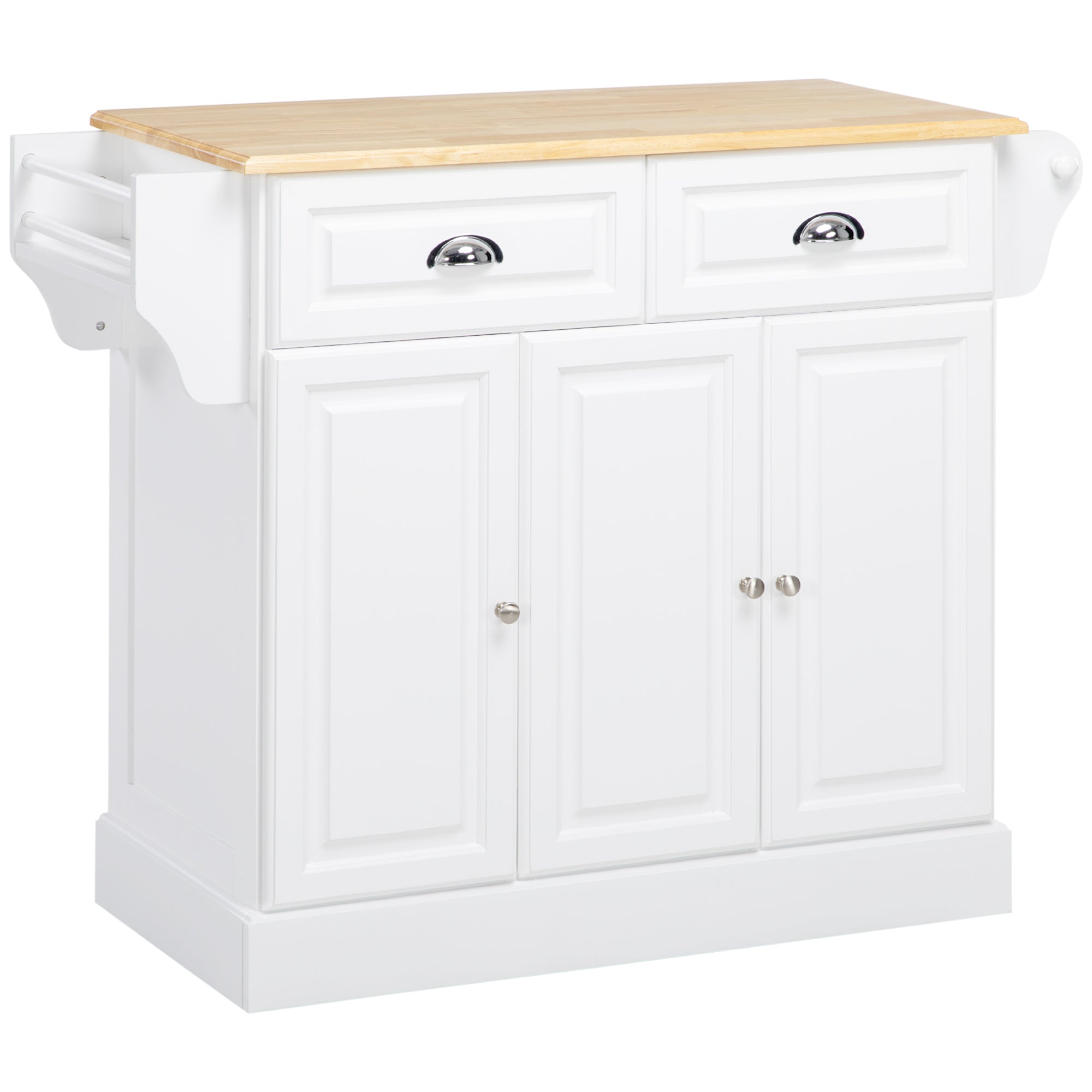 Kitchen Island Cart with Wheels Multi-Purpose Cart with 2 Drawers 3 Doors Towel Rack and Spice Rack for Dining Room 110x45x91 cm White